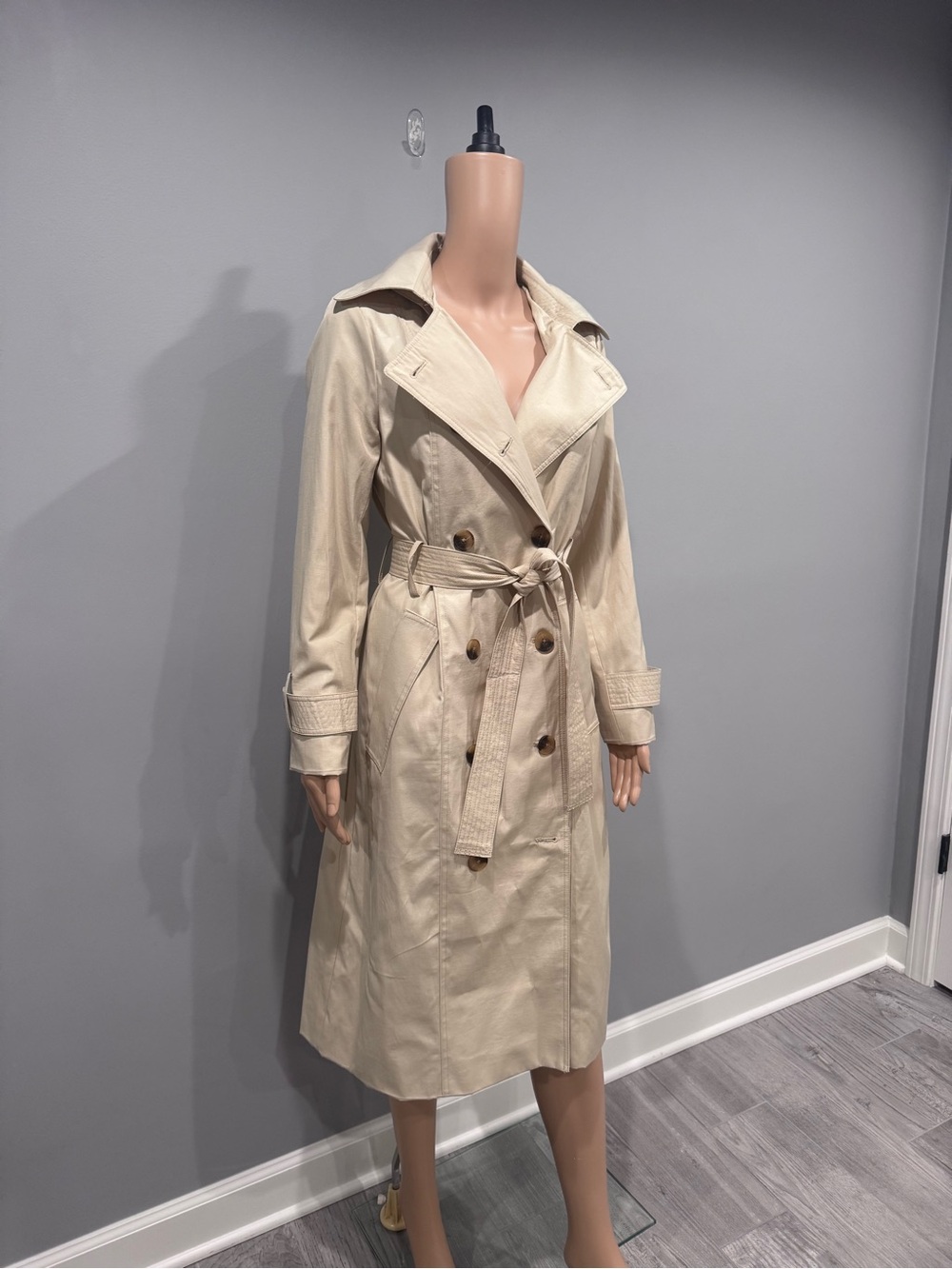 Rachel Zoe Cream Double-Breasted Water Resistant Trench with belt and hood